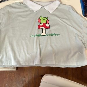 Mint green ROMWE collar frog crop top Size:M